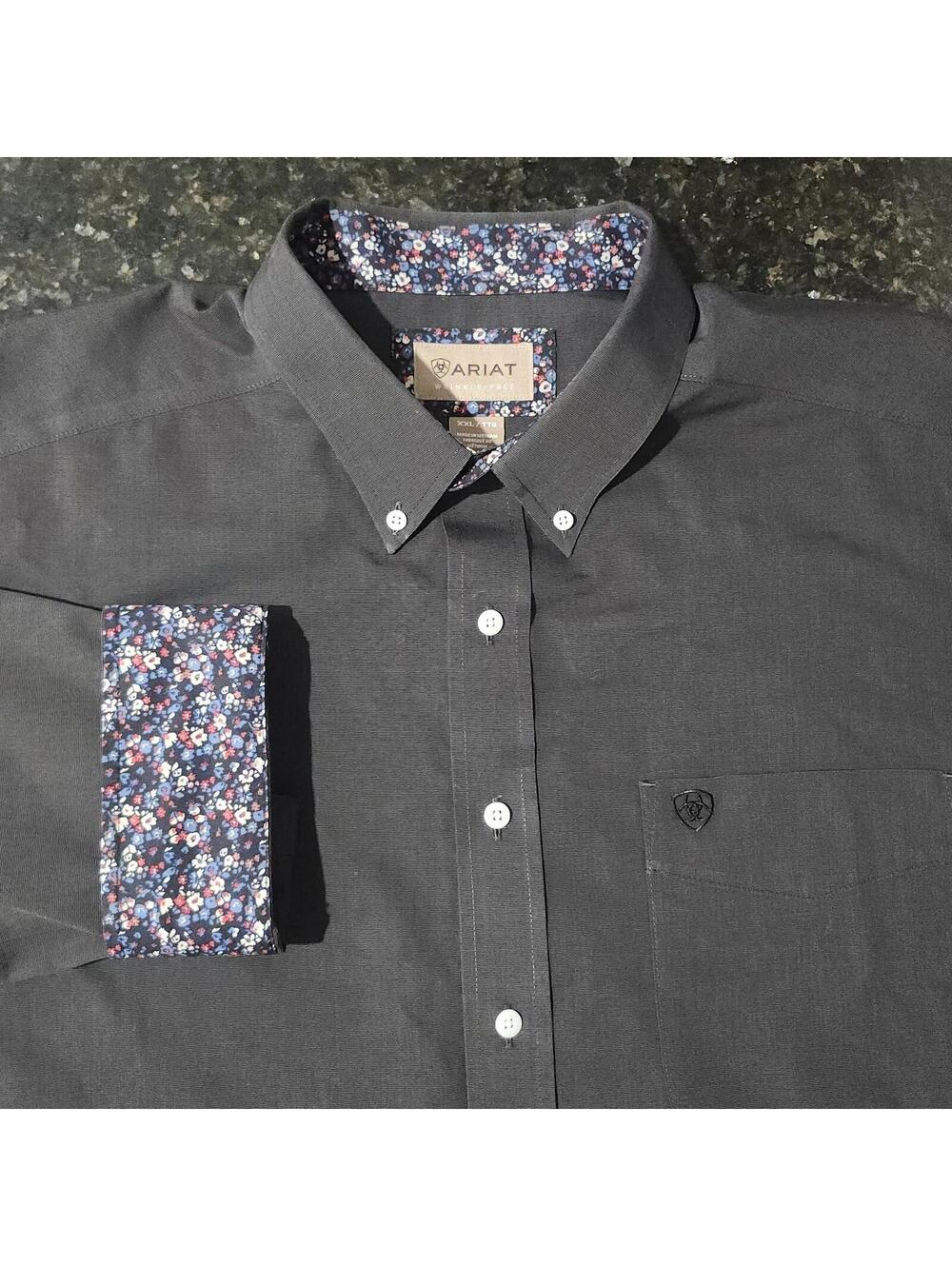 Ariat Wrinkle Free Flip Cuff Button Down Dress Work Shirt Floral Flower Mens XXL